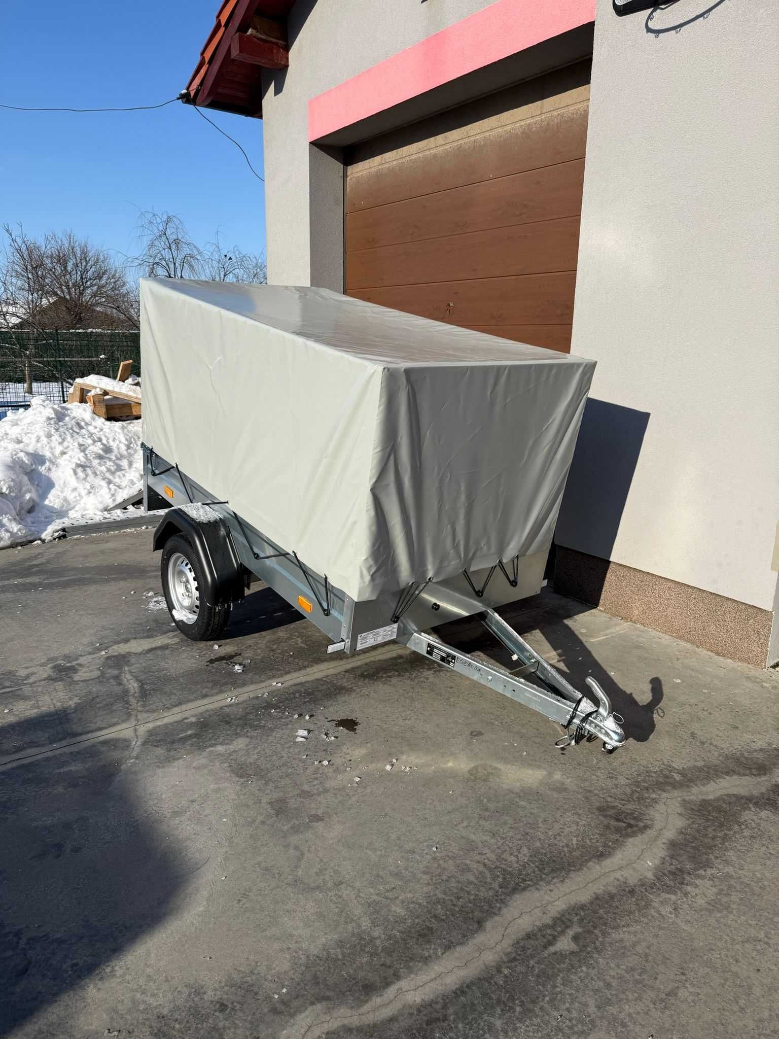 Remorca auto cu prelata 200x108x110 mono ax 750kg gri/albastru