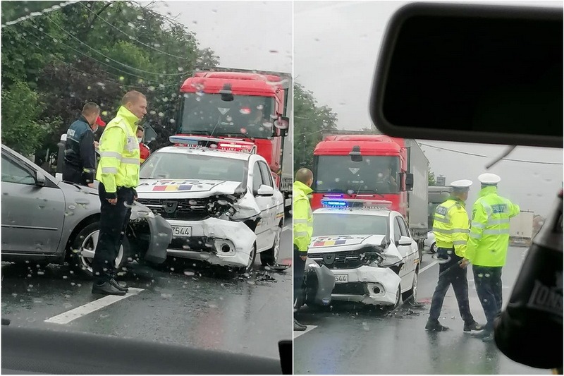 Accident cu o mașină de Poliție în Nojorid: un polițist rutier a fost dus la spital
