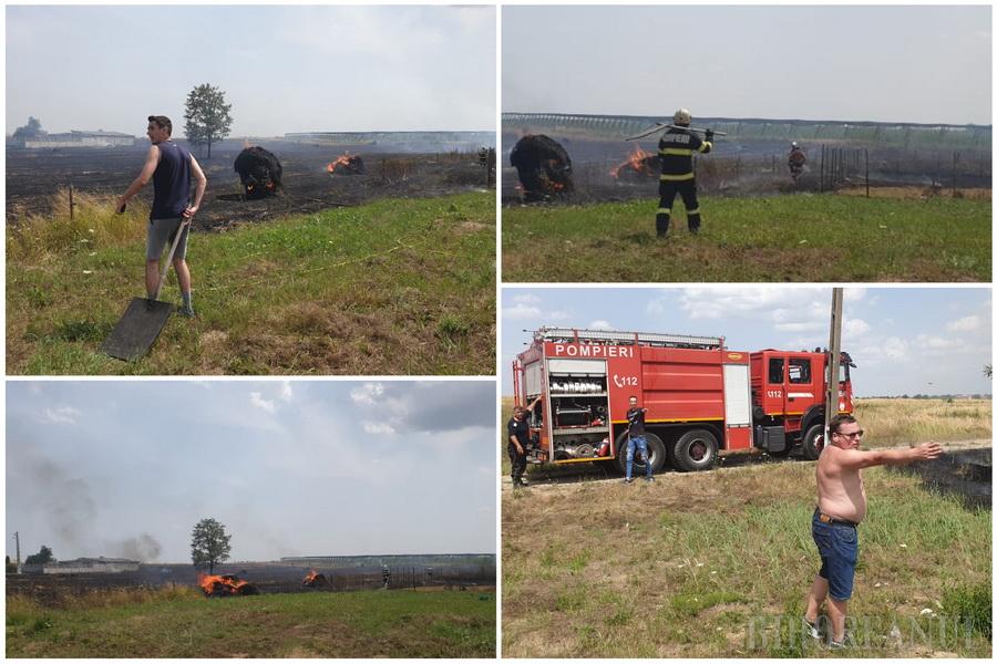 Incendiu de proporţii în Nojorid: Au ars un utilaj agricol, baloți de paie, 10 stupi de albine și vegetație uscată pe zeci de hectare (FOTO / VIDEO)