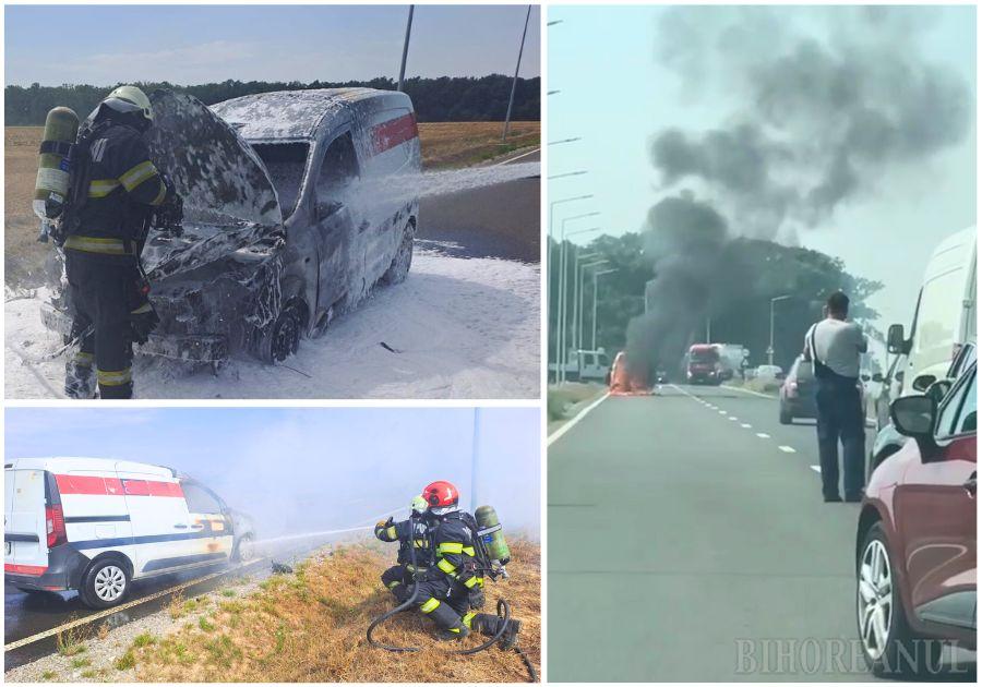 Dubiță cuprinsă de flăcări pe centura Nojorid. Pompierii au reușit să salveze marfa transportată (VIDEO)