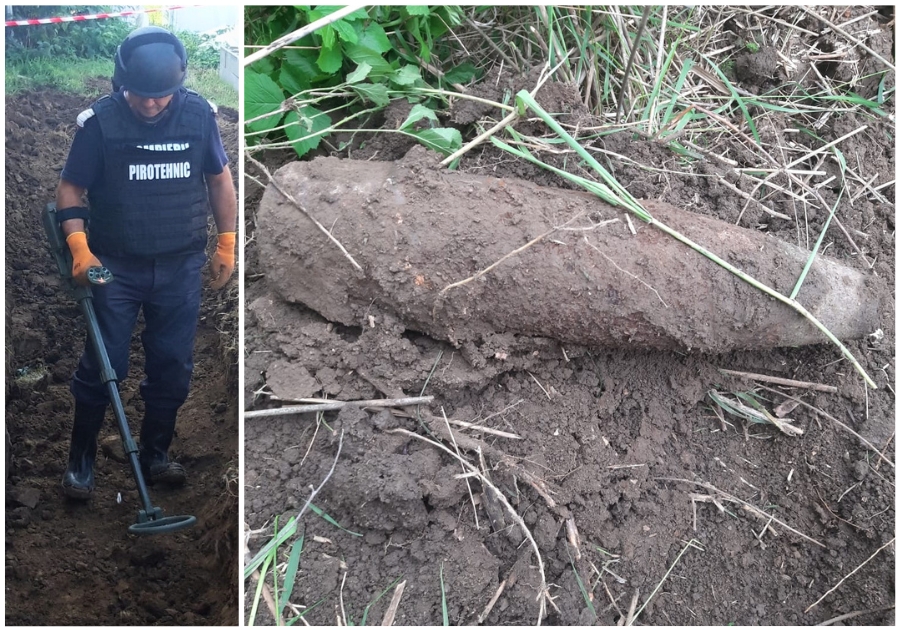 Proiectil din al Doilea Război Mondial, găsit pe un teren din Bihor. Un bărbat a dat peste el în timpul unor lucrărilor agricole (FOTO)